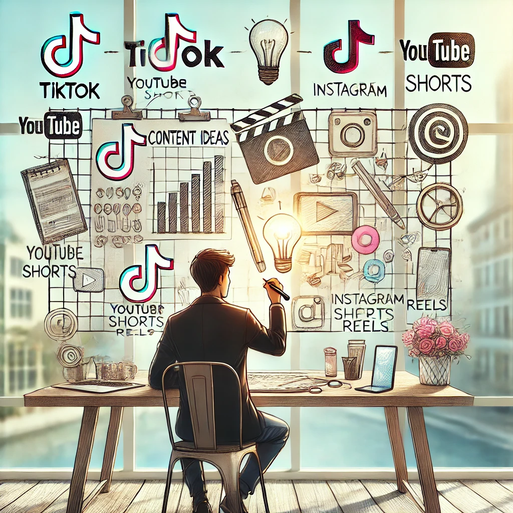 man in front of a desk creating his content for marketing.